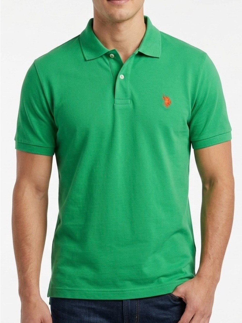 U.S. Polo Assn. Men's Green Polo Shirt w Orange Pony Logo Size XL